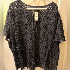 Lane Bryant Black Eyelet Lace Top NWT